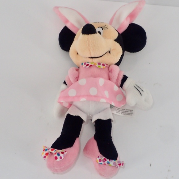 Disney Baby Minnie Mouse Pink Polkadot Dress Bunny Plush With Rattle Feet 8" - Picture 9 of 12